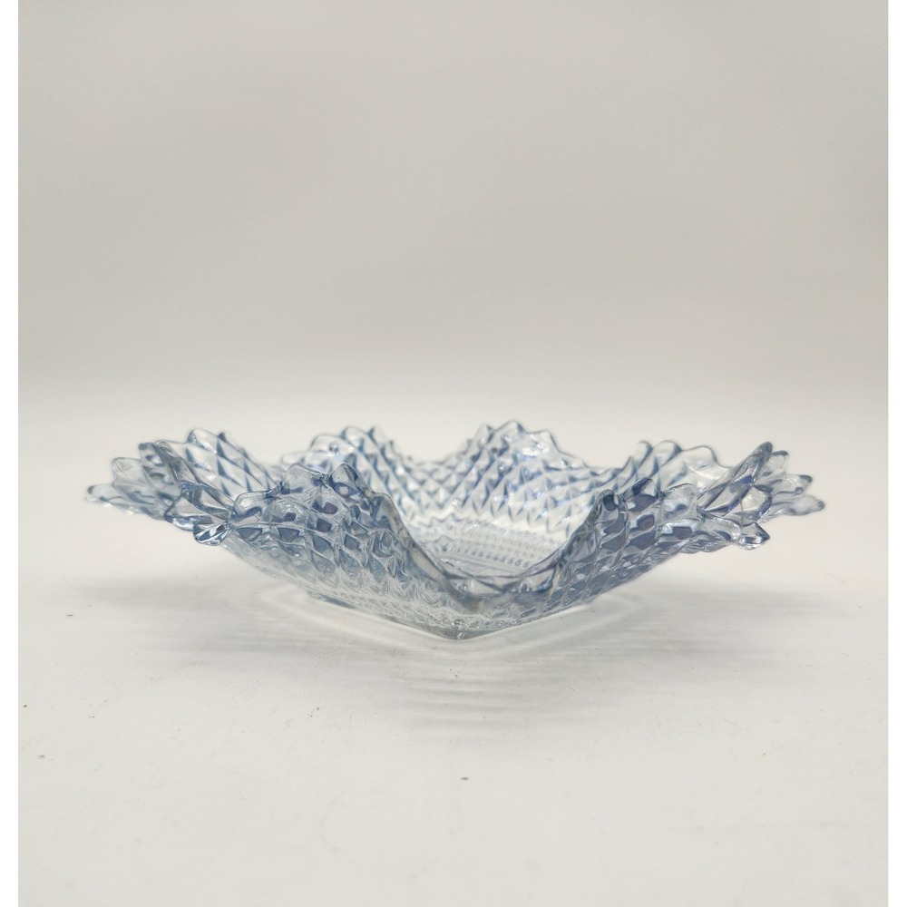 Vintage Indiana Glass Ice Blue Diamond Point Sawtooth Ruffle Pressed Glass Dish - Picture 6 of 10